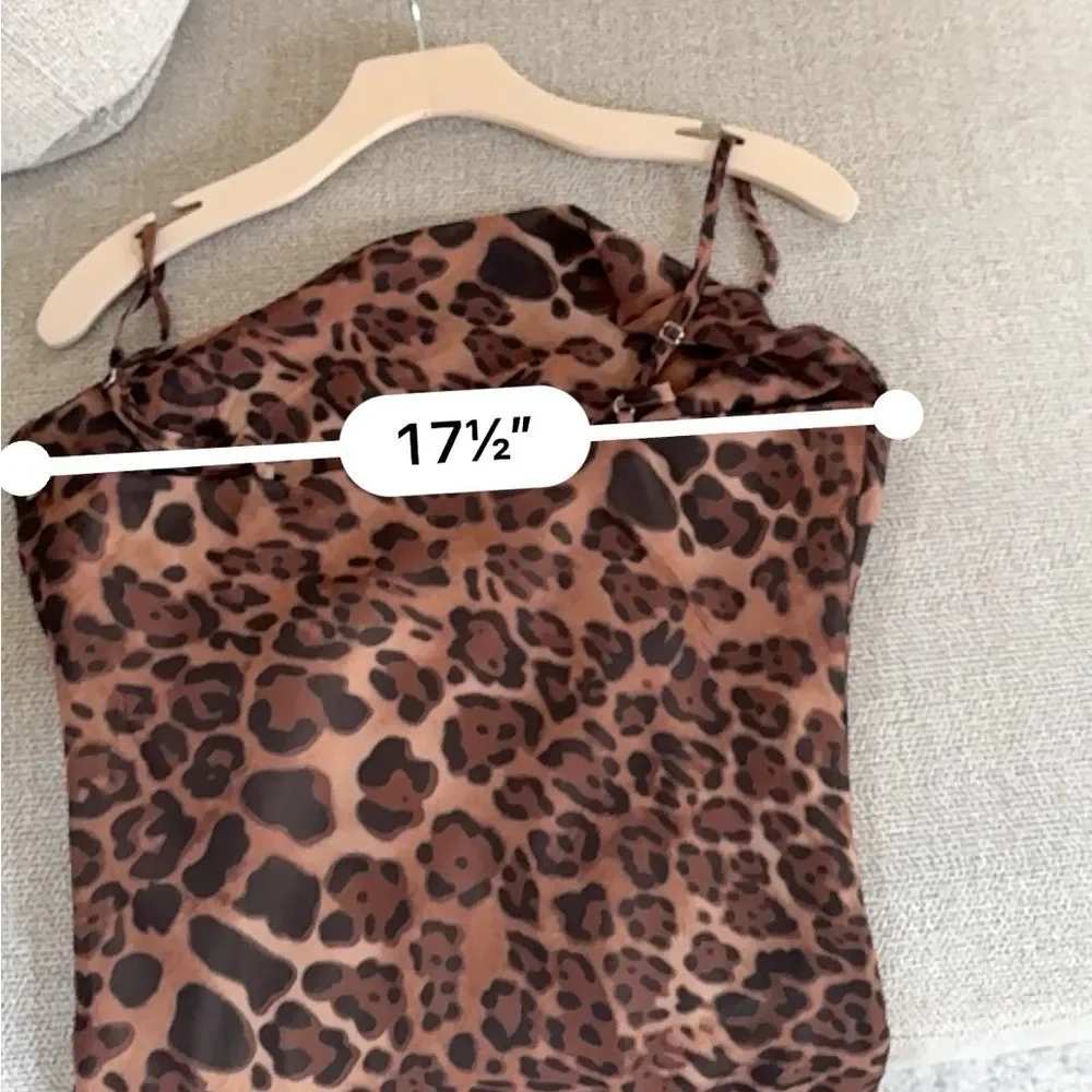 SNDYS Skin Leopard Animal Print Cowl Draped Neck Mini Slip Dress 8 NWT